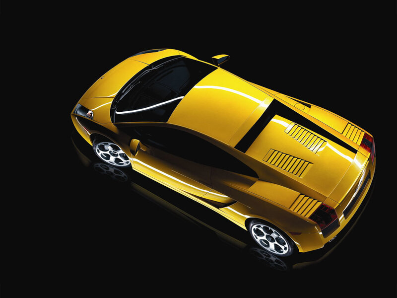 Yellow sports car from above