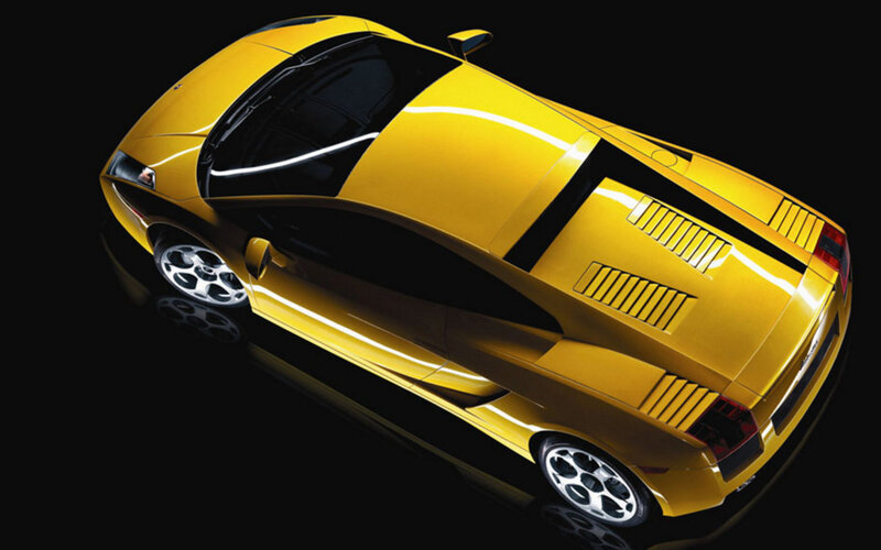 yellow sports car from above