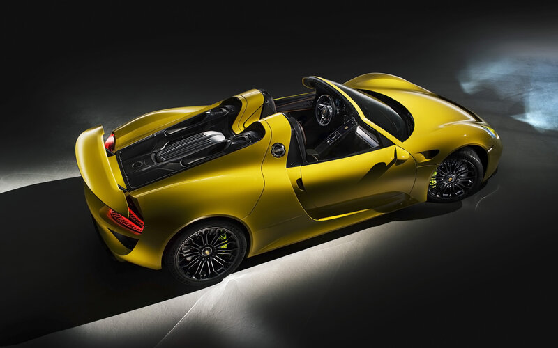 Yellow sports car from above