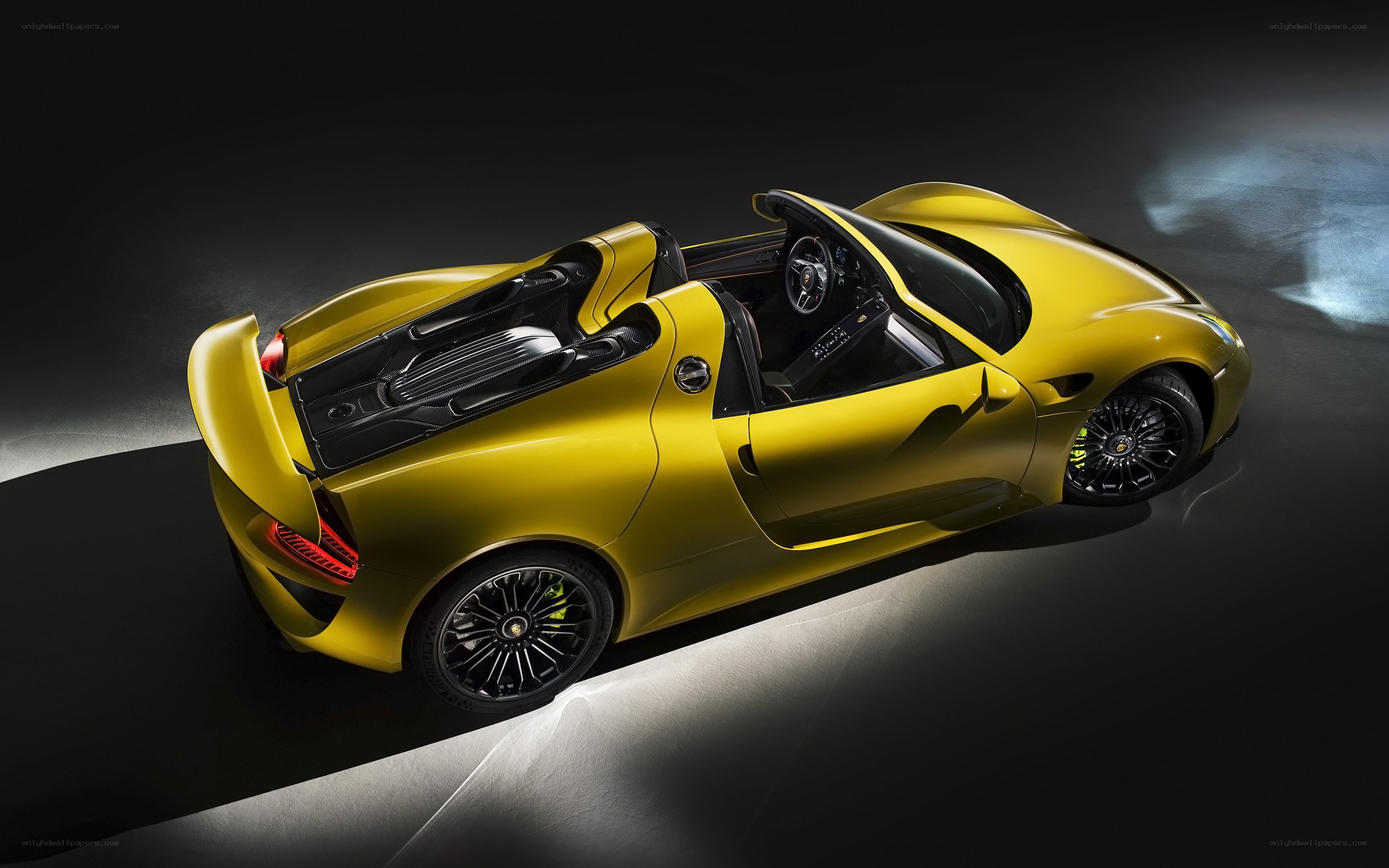 Yellow sports car from above