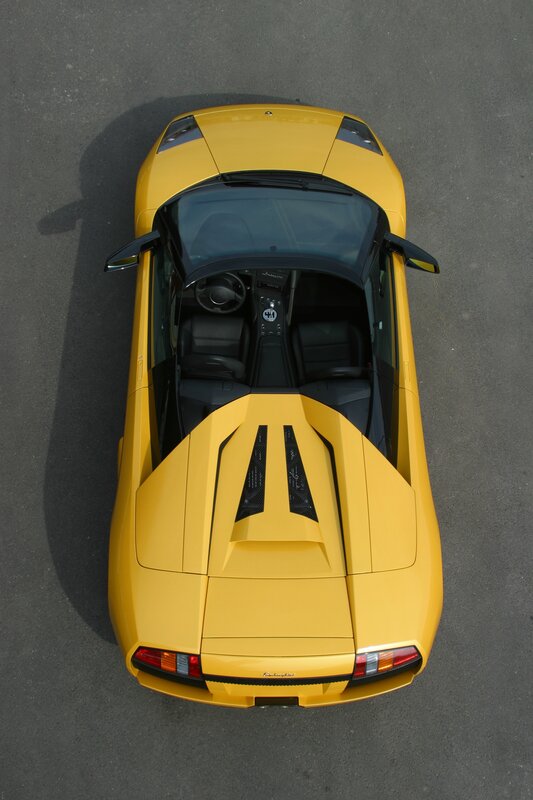 yellow sports car from above
