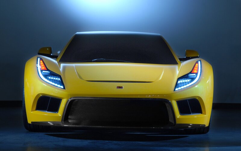 yellow sports car front view