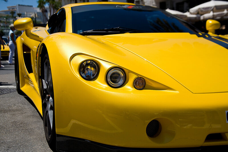 yellow sports car front view