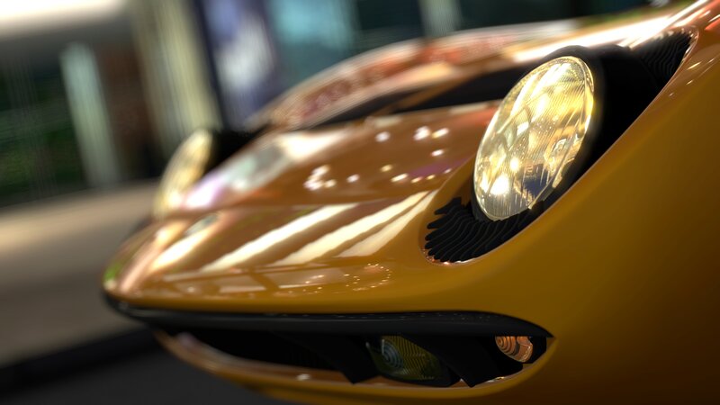 yellow sports car front view