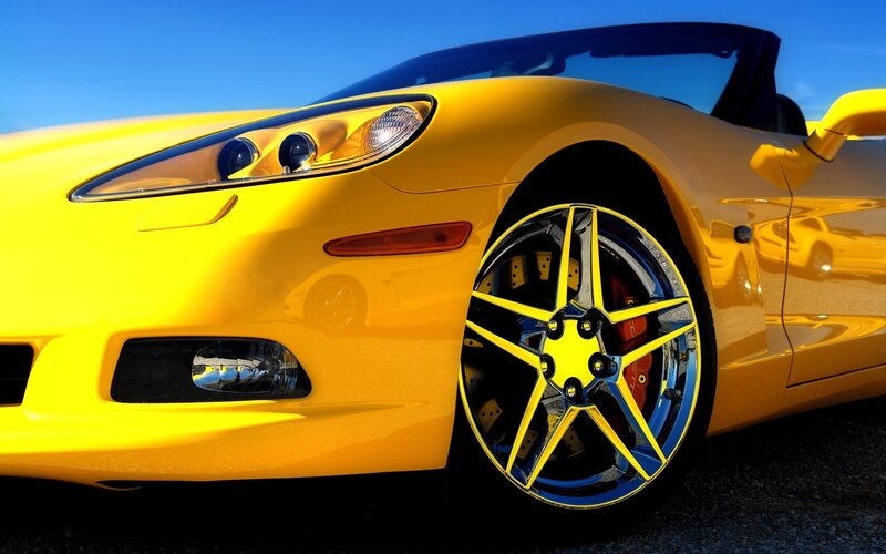 Yellow sports car front view