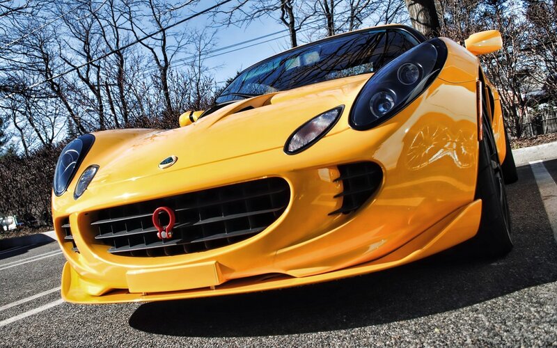 yellow sports car front view