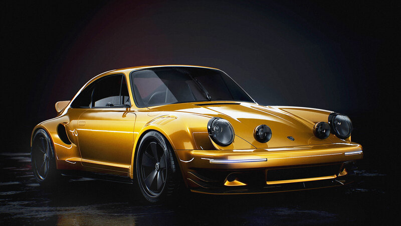 Yellow Sports Car — Gold, Dramatic, 3d Render, Headlights