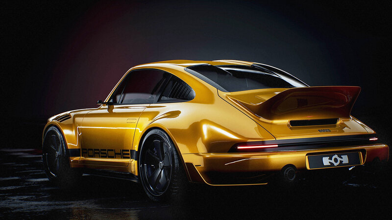 Yellow Sports Car — Gold, Dramatic, 3d Render, Rear Wing
