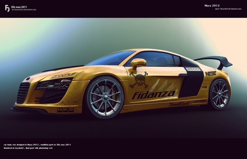 Yellow Sports Car — Gold, Dramatic, 3d Render, Skull and Crossbones