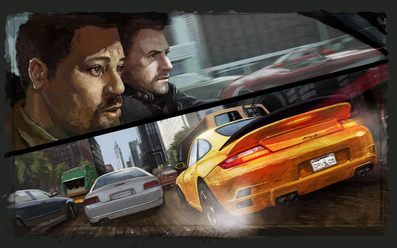 Yellow Sports Car in City — Dramatic