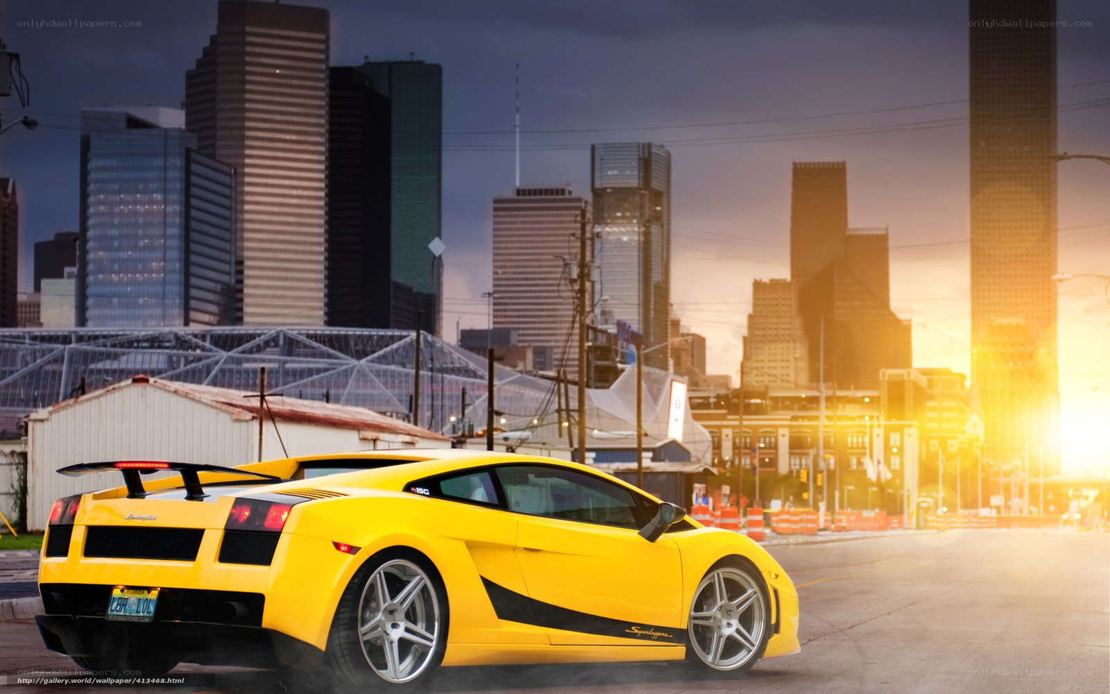 Yellow sports car in city