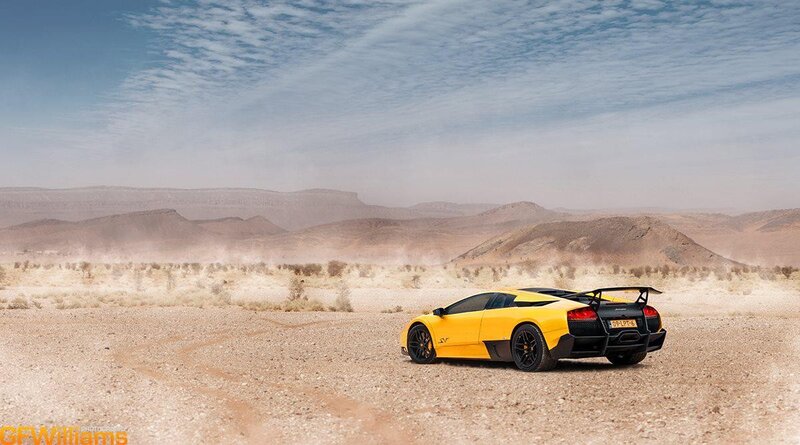 Yellow sports car in desert