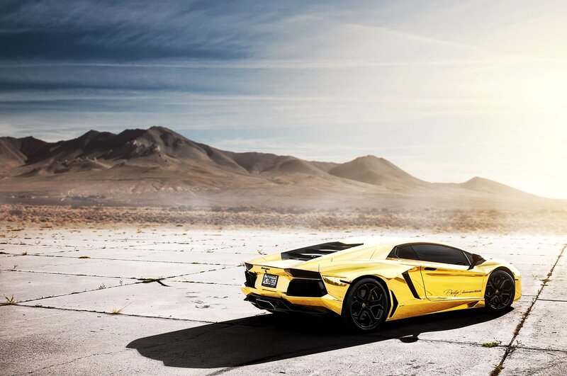 Yellow sports car in desert