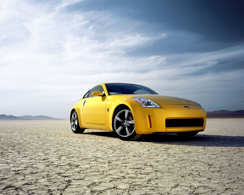 Yellow sports car in desert