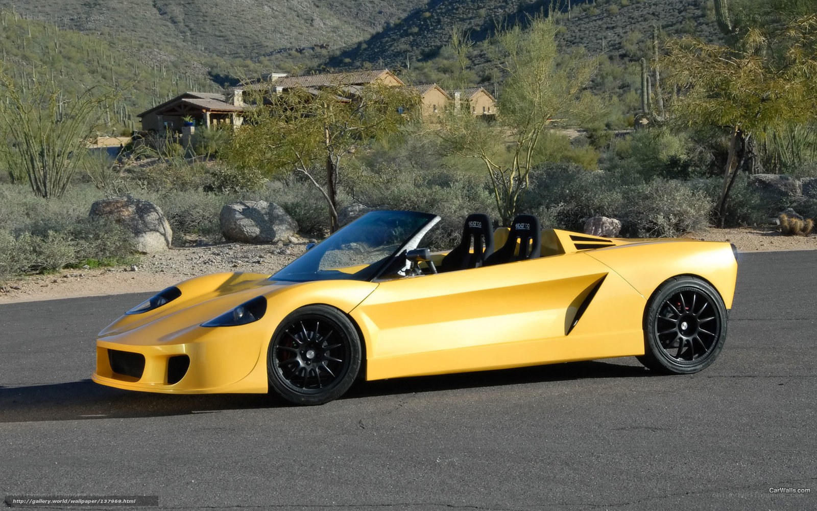 yellow sports car in desert