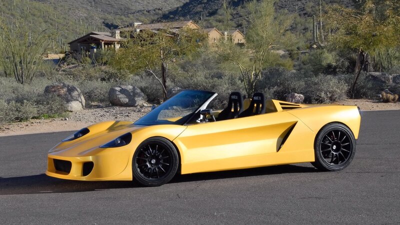 Yellow sports car in desert
