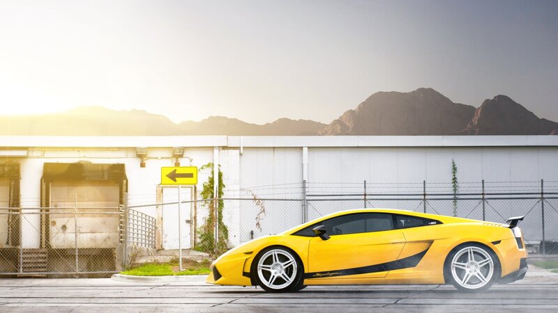 Yellow sports car in desert