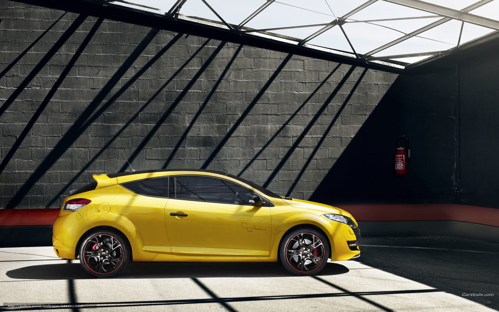 Yellow sports car in garage