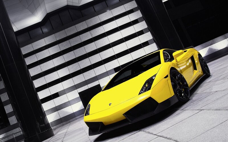 yellow sports car in modern setting
