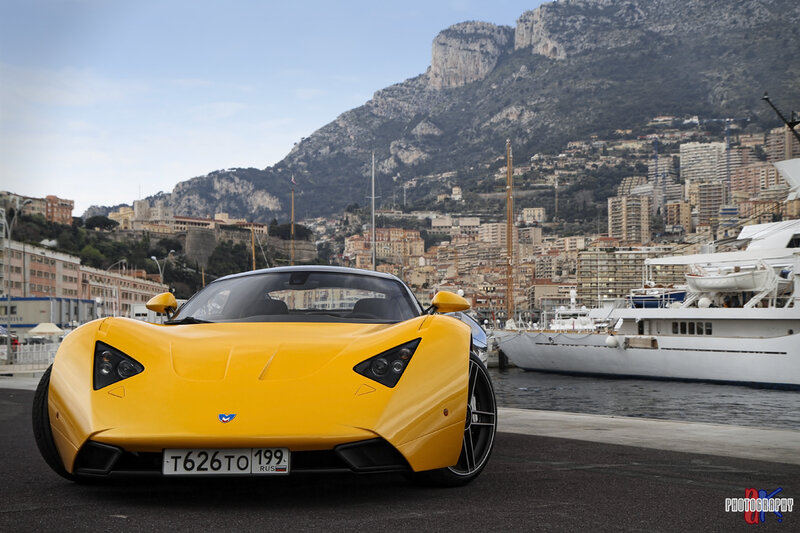Yellow sports car in Monaco