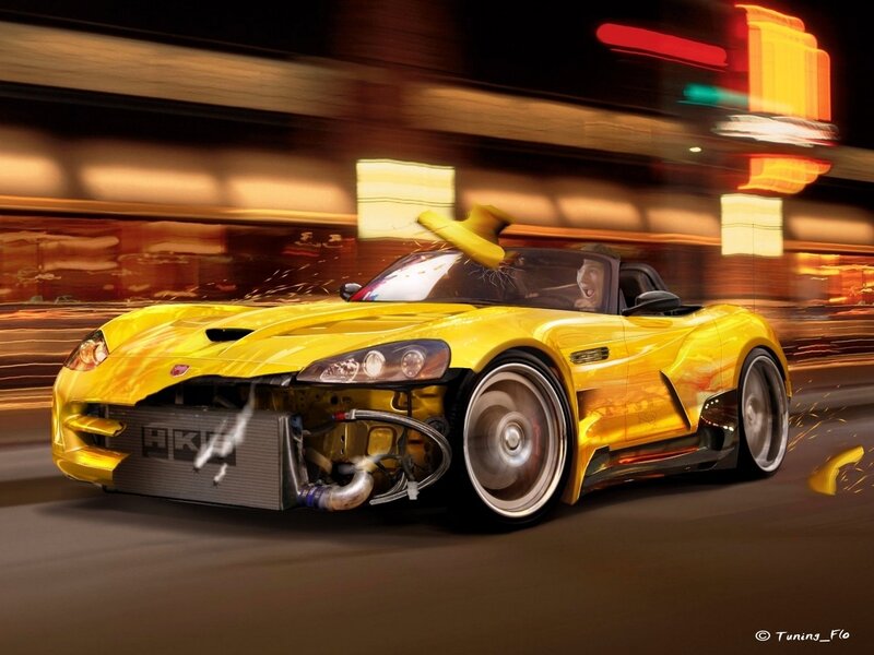 Yellow sports car in motion