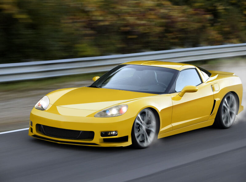 yellow sports car in motion