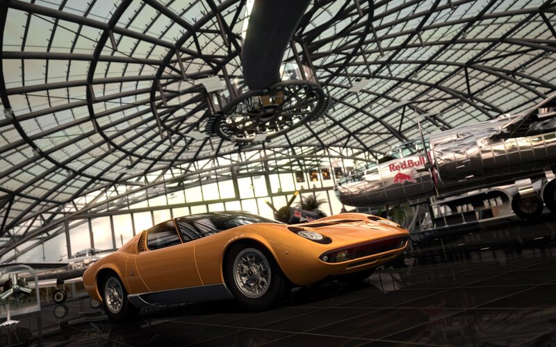 Yellow sports car in museum