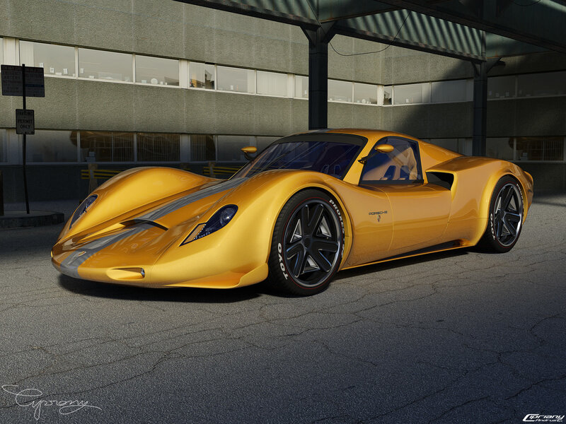 Yellow sports car in parking lot