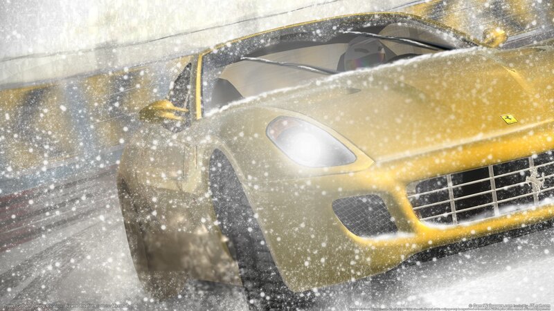 Yellow Sports Car in Snow