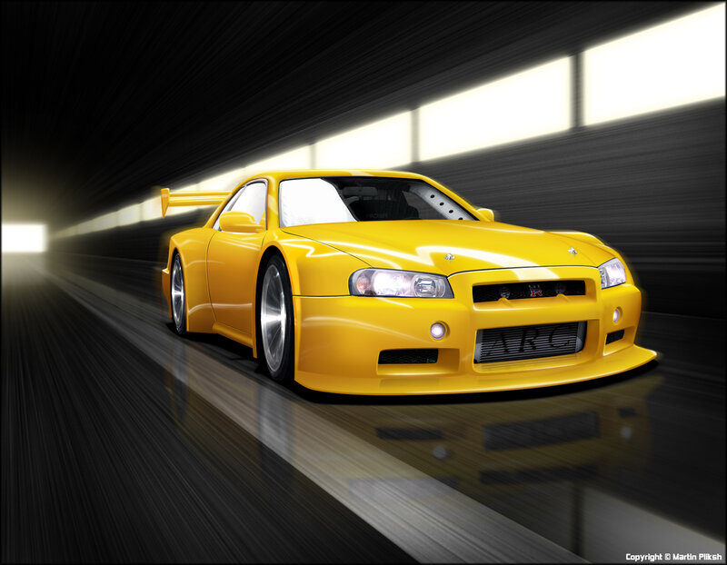 yellow sports car in tunnel