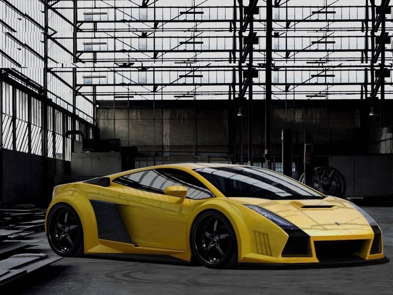 Yellow sports car in warehouse