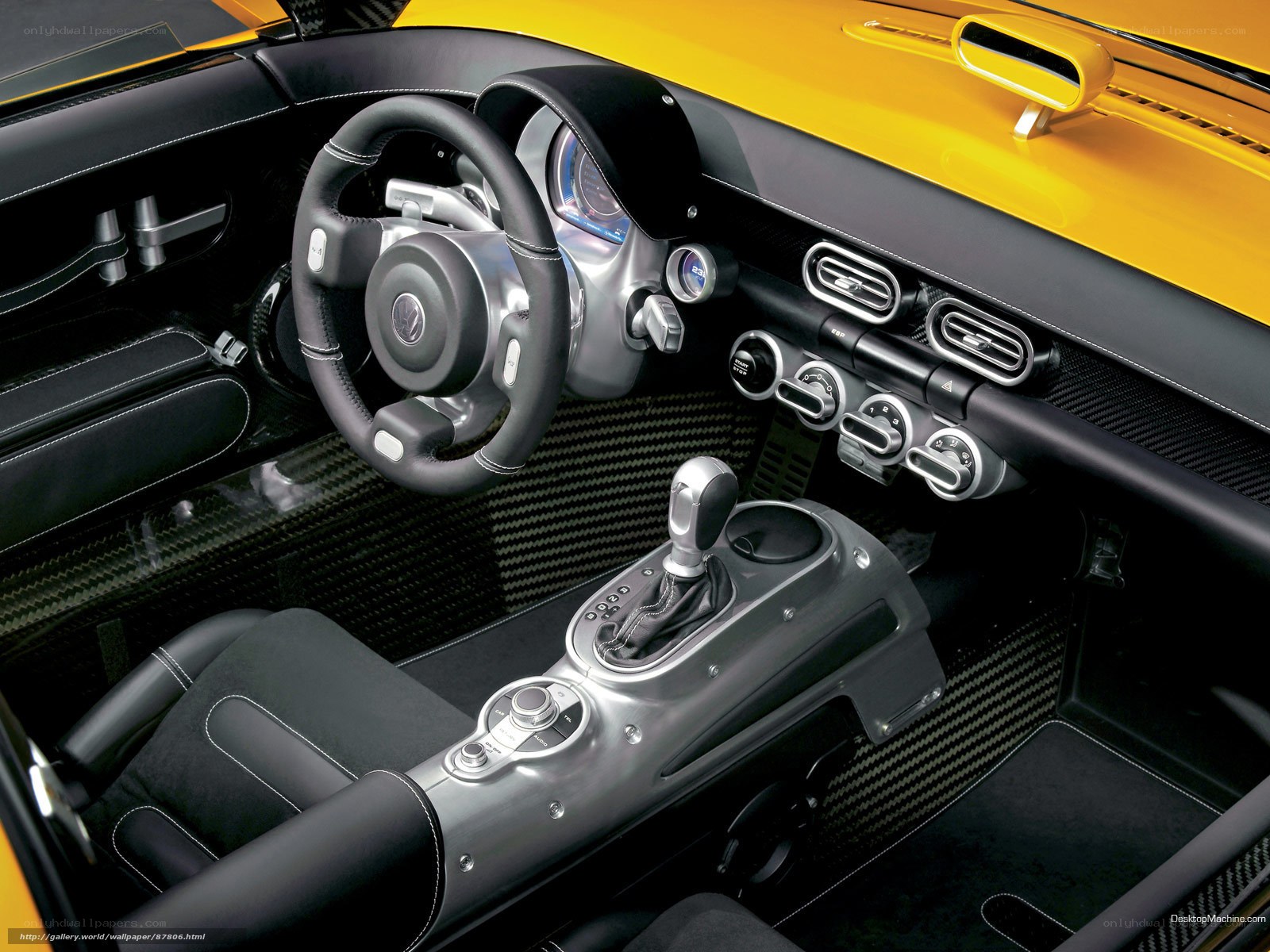 yellow sports car interior