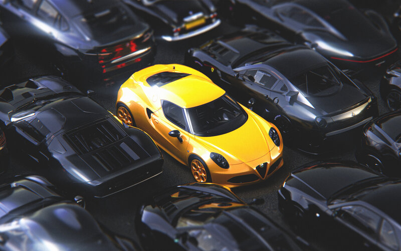 Yellow Sports Car Model — Dramatic