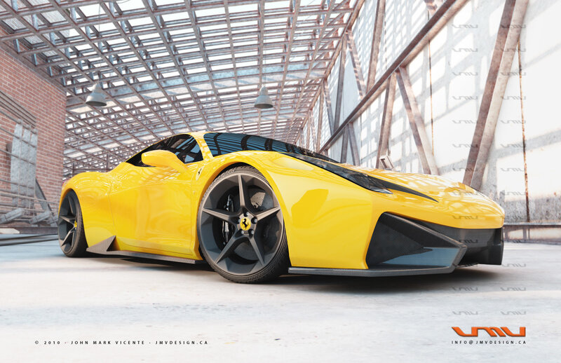 Yellow Sports Car — Modern, 3d Render, Building