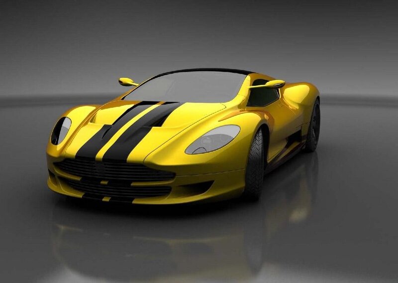 Yellow Sports Car — Neutral, 3d Render, Black Stripes