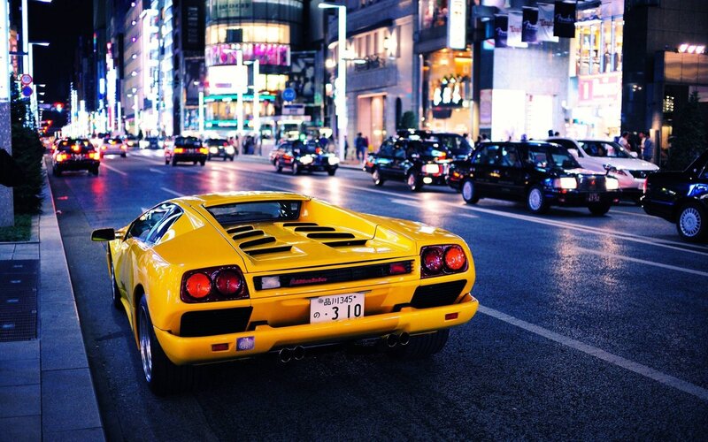 Yellow Sports Car — Nocturnal, Night