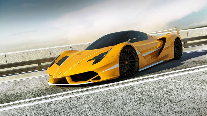 Yellow sports car on a track