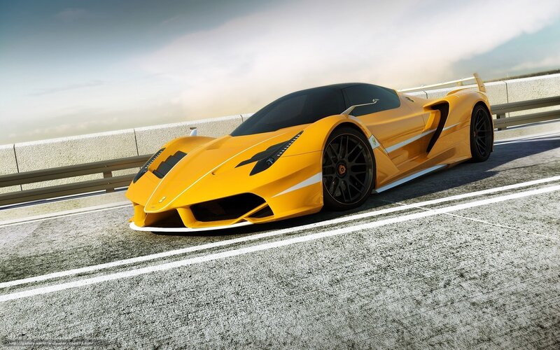 Yellow sports car on a track