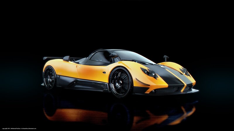 yellow sports car on black background