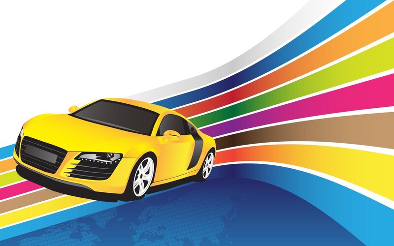yellow sports car on colorful background
