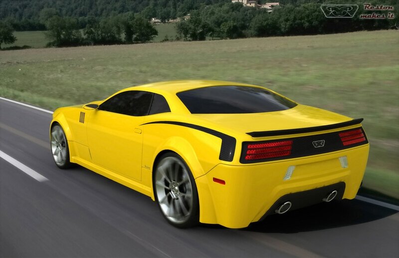 Yellow sports car on country road