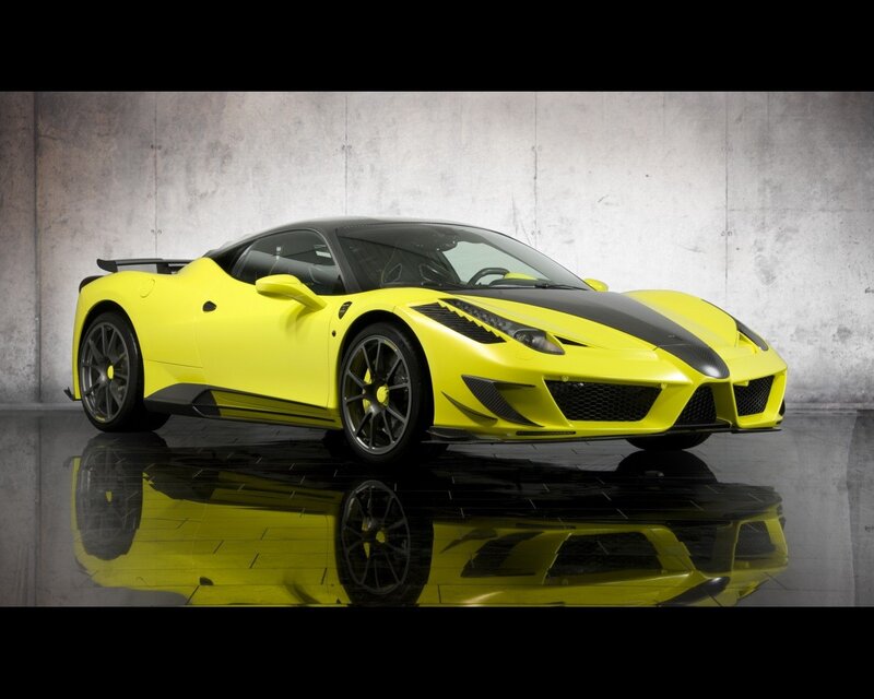 Yellow sports car on display
