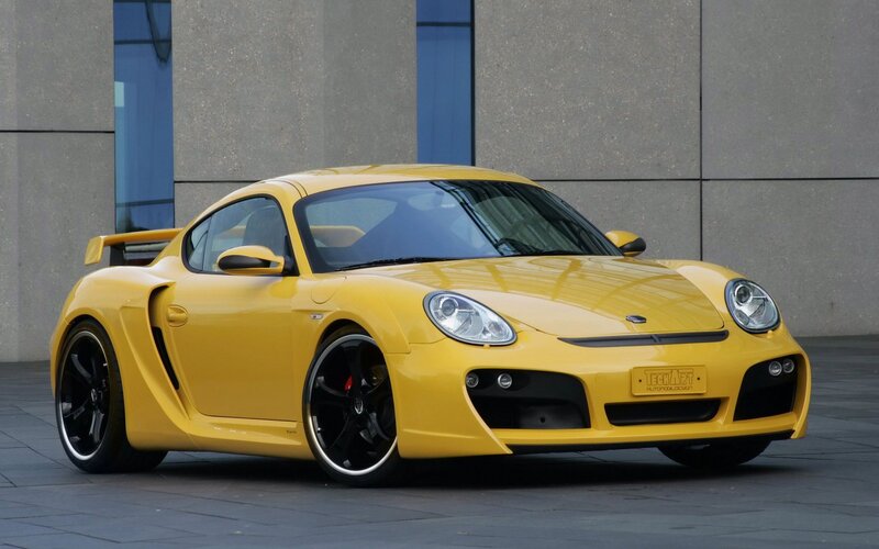 yellow sports car on display