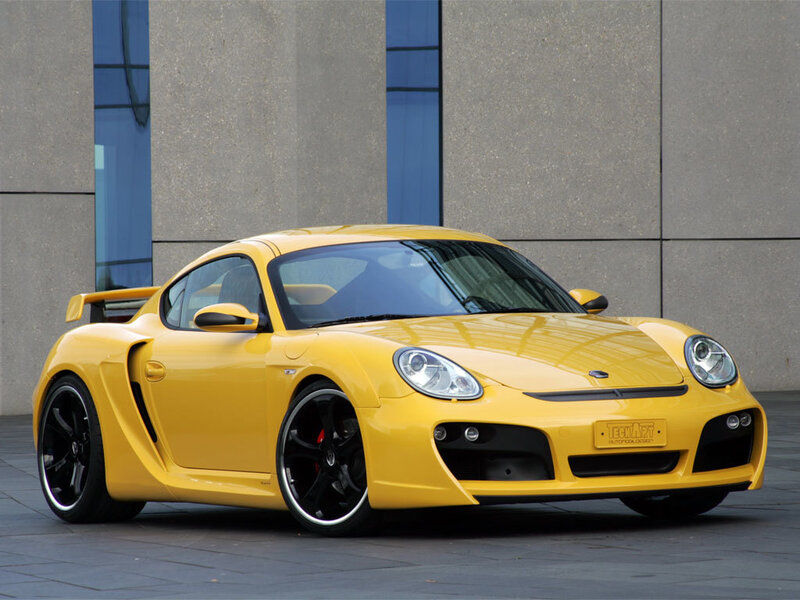 Yellow sports car on display