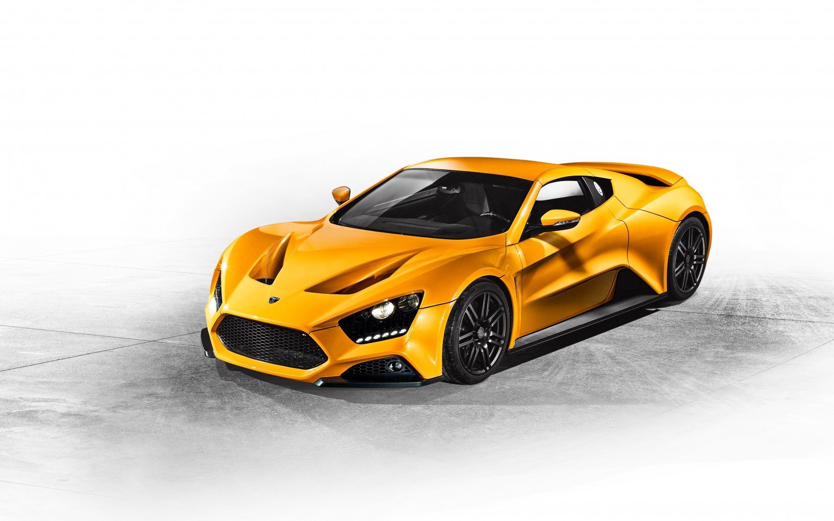 Yellow sports car on display