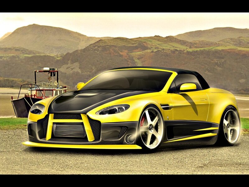 Yellow sports car on gravel