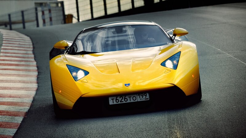 Yellow sports car on racetrack