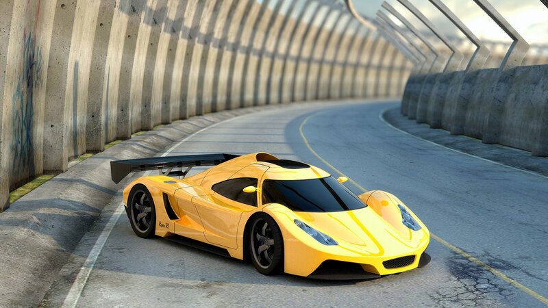 Yellow sports car on racetrack