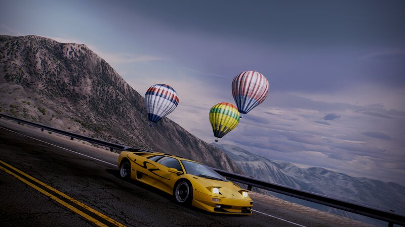 Yellow Sports Car on Road — Dramatic, Sunset, 3d Render