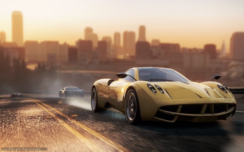 Yellow Sports Car on Road — Dynamic, Sunset